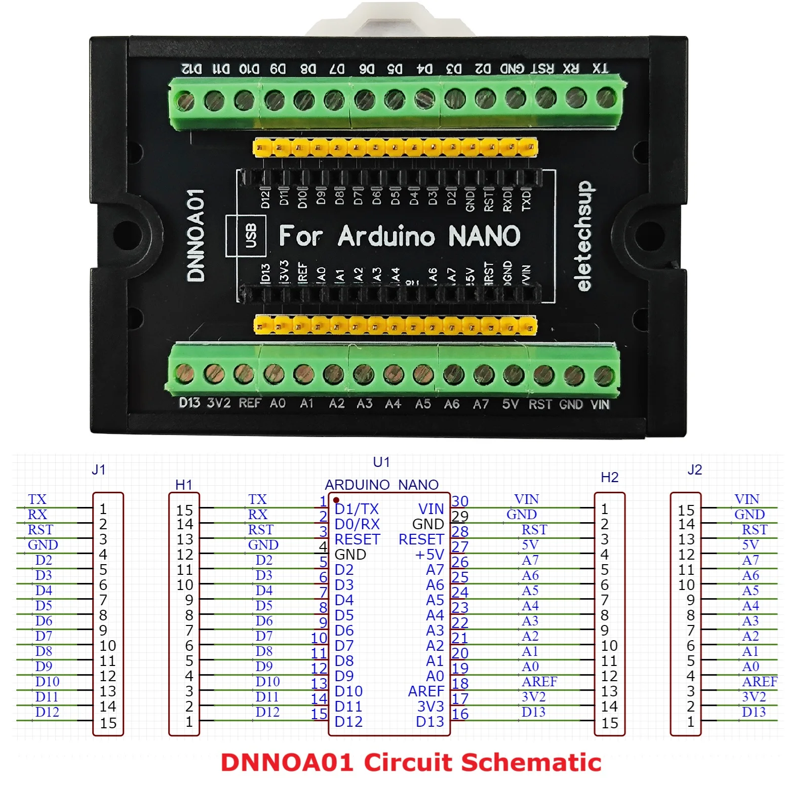 Modulo Chassis IOT Nano 3.0 ATMEGA328P per Arduino Mini con Connessione USB Tipo-C e Micro USB