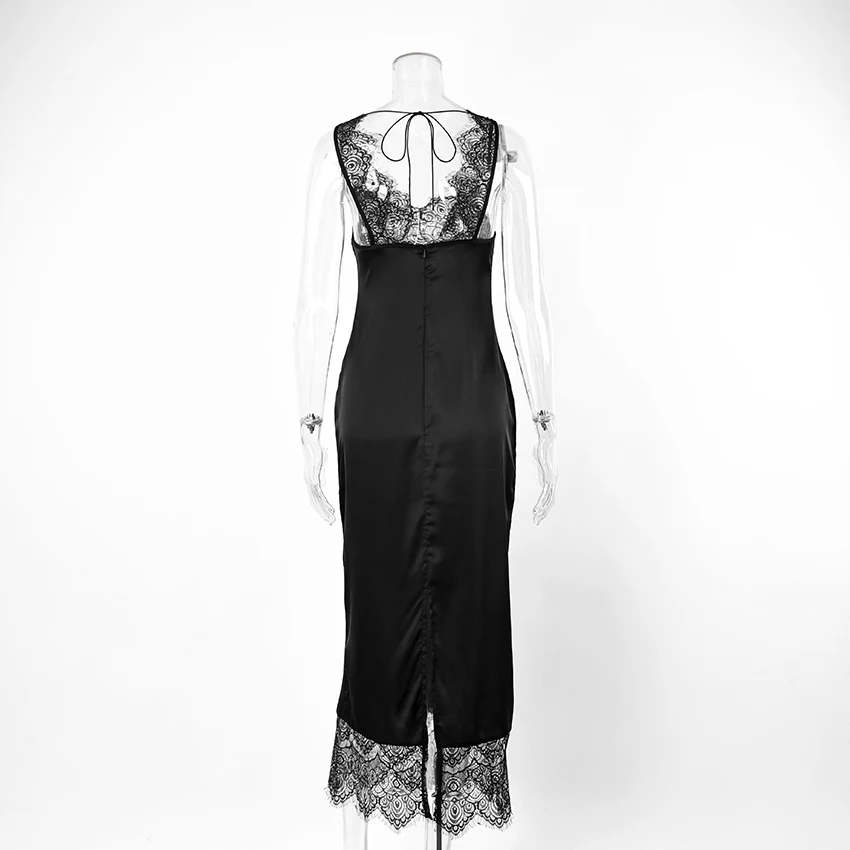 Linad Elegant Black Lace High Waist Long Dress Sexy Backless Ankle Length Dresses Female Summer Fashion Slim Party Dress 2026 view 6