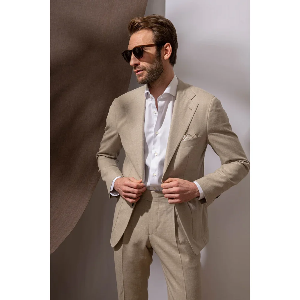 

Beige Notch Lapel Single Breasted Male Suit 2 Piece Fashion Business Casual Office Outfits Wedding Tuxedo Blazer with Pants