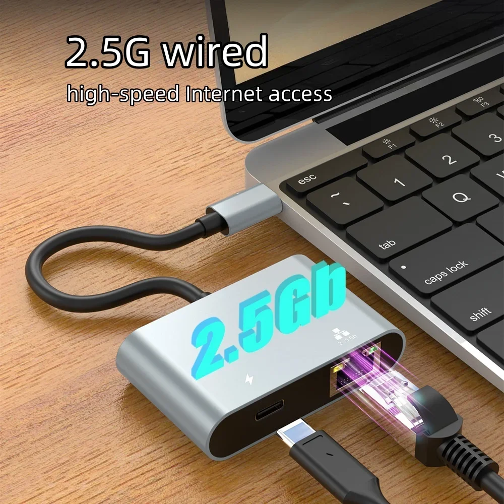 2500 Mbit/s kabelgebundener Netzwerkkartenadapter USB 3.2 Typ C auf 2,5 G Gigabit Ethernet-Adapter mit PD100W-Anschluss für MacBook Pro Laptop