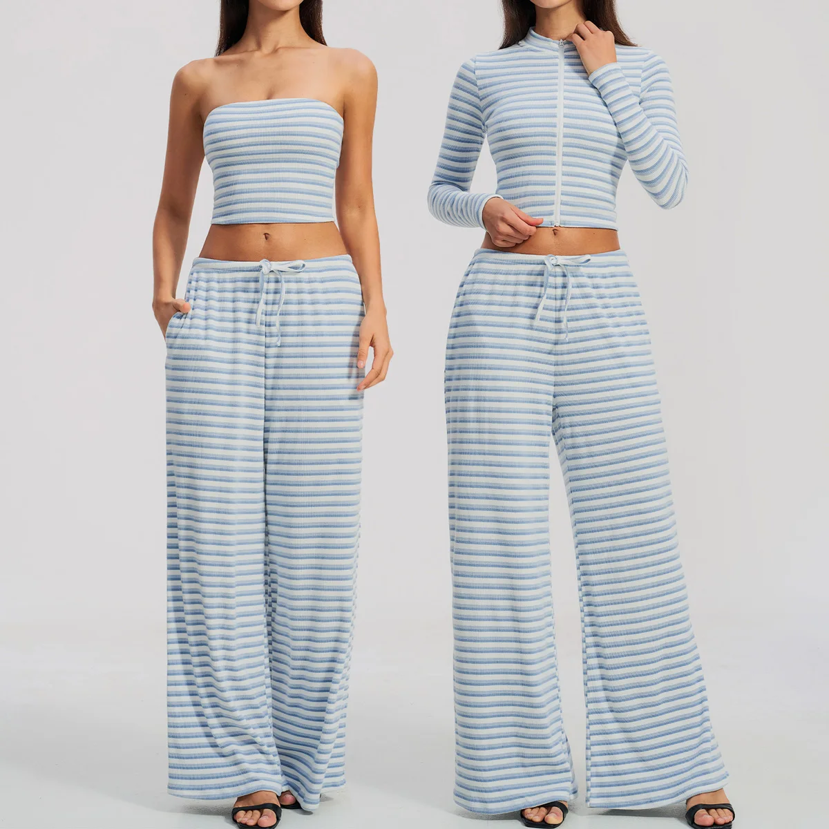Stripe Outfits 2PCS Yoga Suit Sports Set Women Gym Set Women Tracksuit Running Workout Long Sleeve Sports Shirt Yoga Clothing