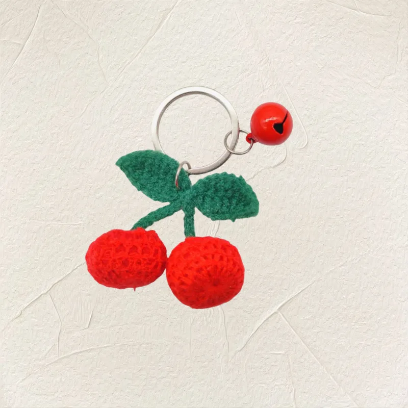 keychain crochet Cherry Keychain Cartoon Fruit Key Chain Handmade Knitted Flower Key Ring Accessories Pendant Accessories