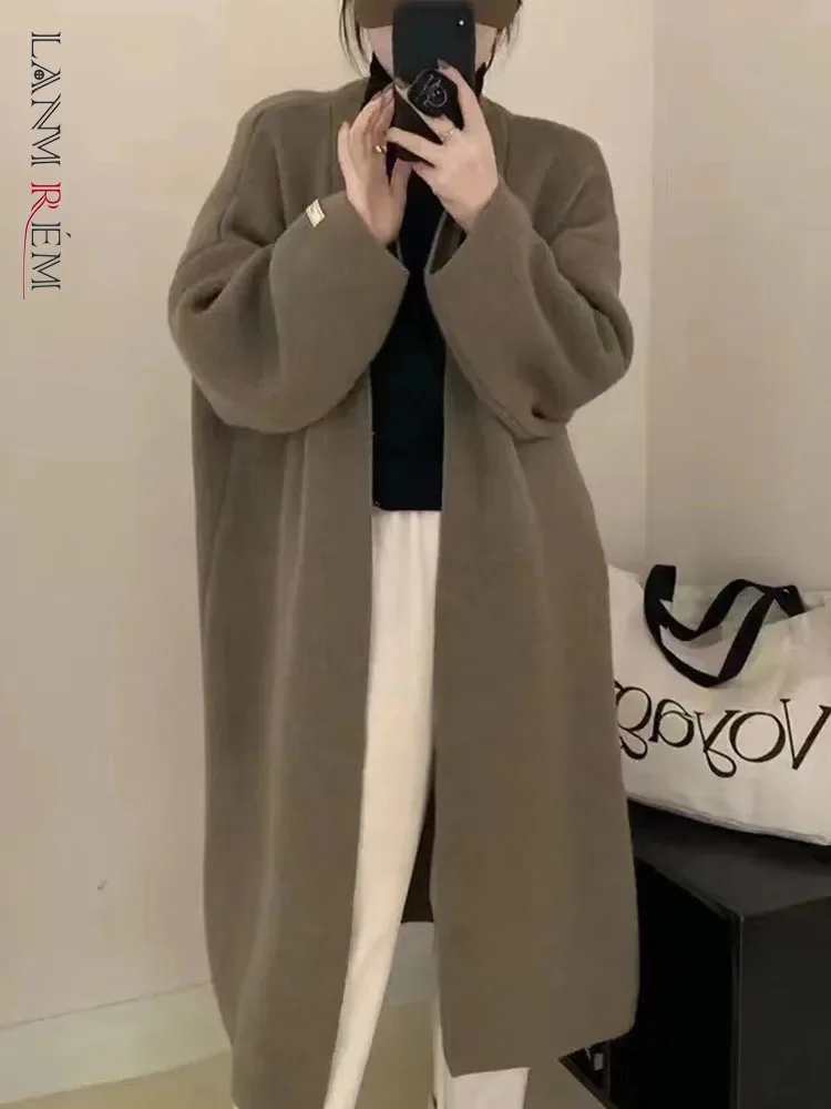 LANMREM Mid-length Sweater Coat Women\'s Long Sleeves Solid Color Loose Casual Cardigan 2024 Autumn New Clothing 2Z2288