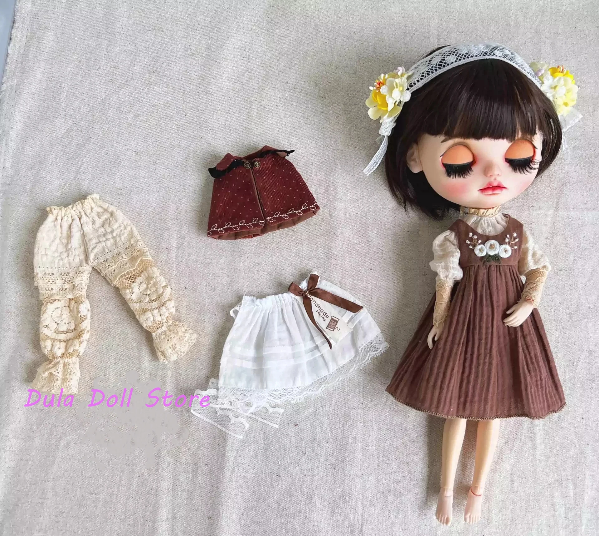 Dula Doll Clothes Dress Cape apron floral set Blythe Qbaby ob24 ob22 Azone Licca ICY JerryB 1/6 Bjd Doll