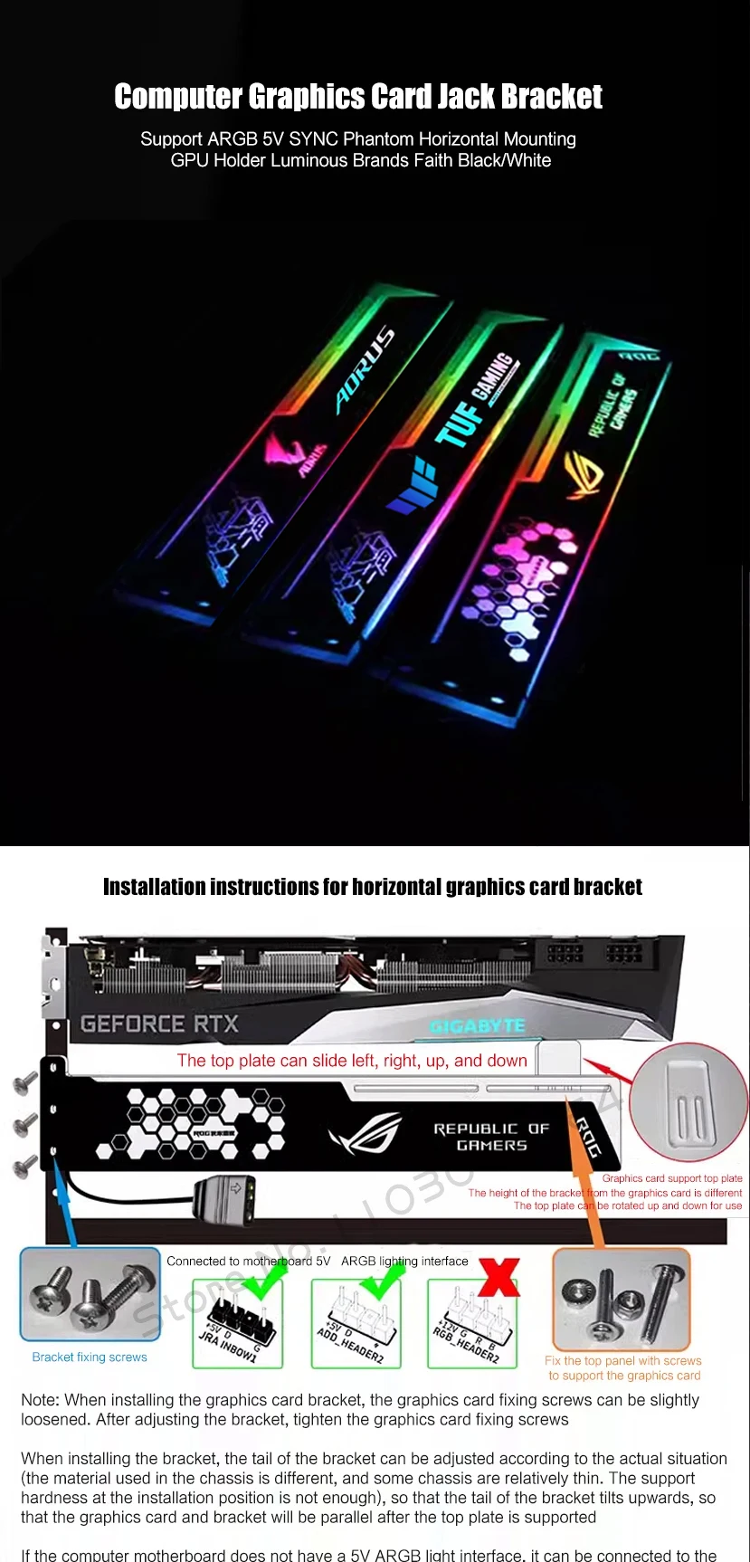 GPU-Halter 5 V ARGB VGA-Unterstützung 3090 3080 4090 Grafikkartenhalterung M/B AURA SYNC, MOD Gamer-Schrank-Dekoration – Detail 2