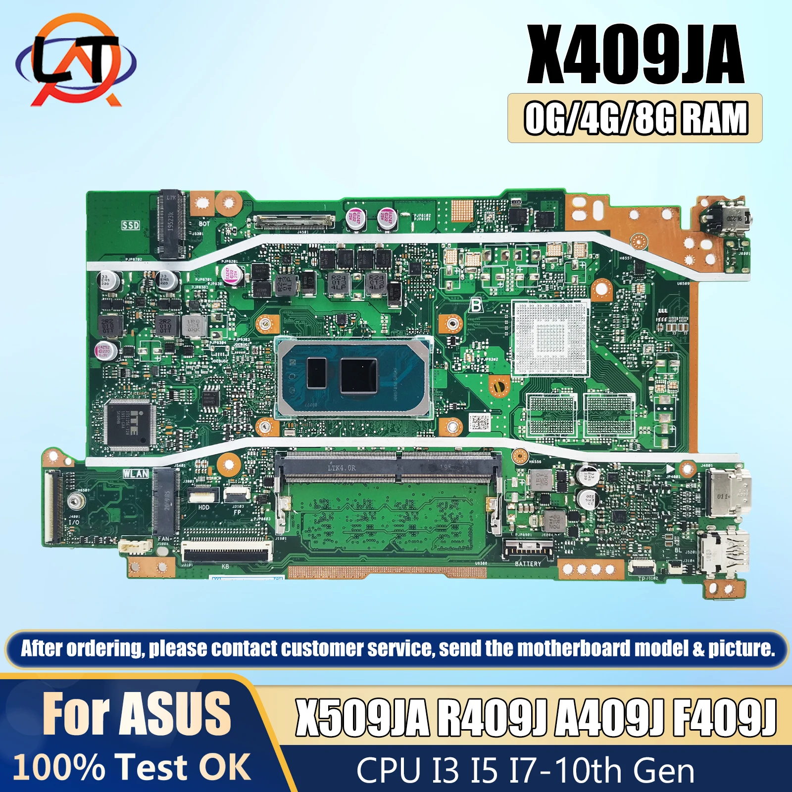 

Материнская плата для ноутбука X409JA/X509JA материнская плата для ноутбука R409J A409J F409J A509J F509J P1510CJA, Процессор I3 I5 I7-10th Gen 0G/4G/8G-RAM