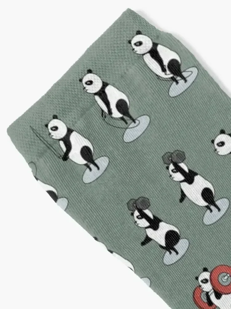 panda bear doing crossfit with dumbbell, barbell and jumprope Socks Hiking boots professional running Socks Men's Women's