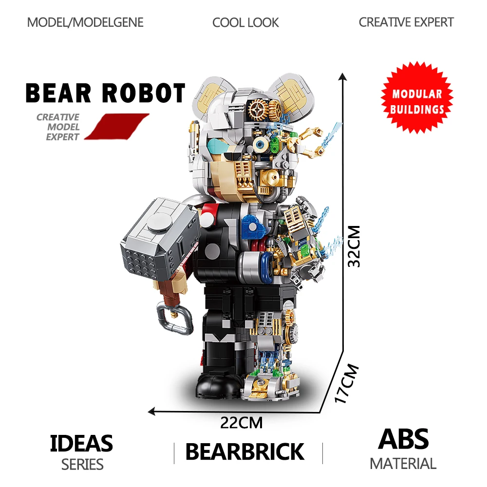 

Идея, черный 3D полутелесный механический медведь, модель робота, строительные блоки, кирпичи, Забавный комплект медвежьего кирпича, игрушки для детей, подарки