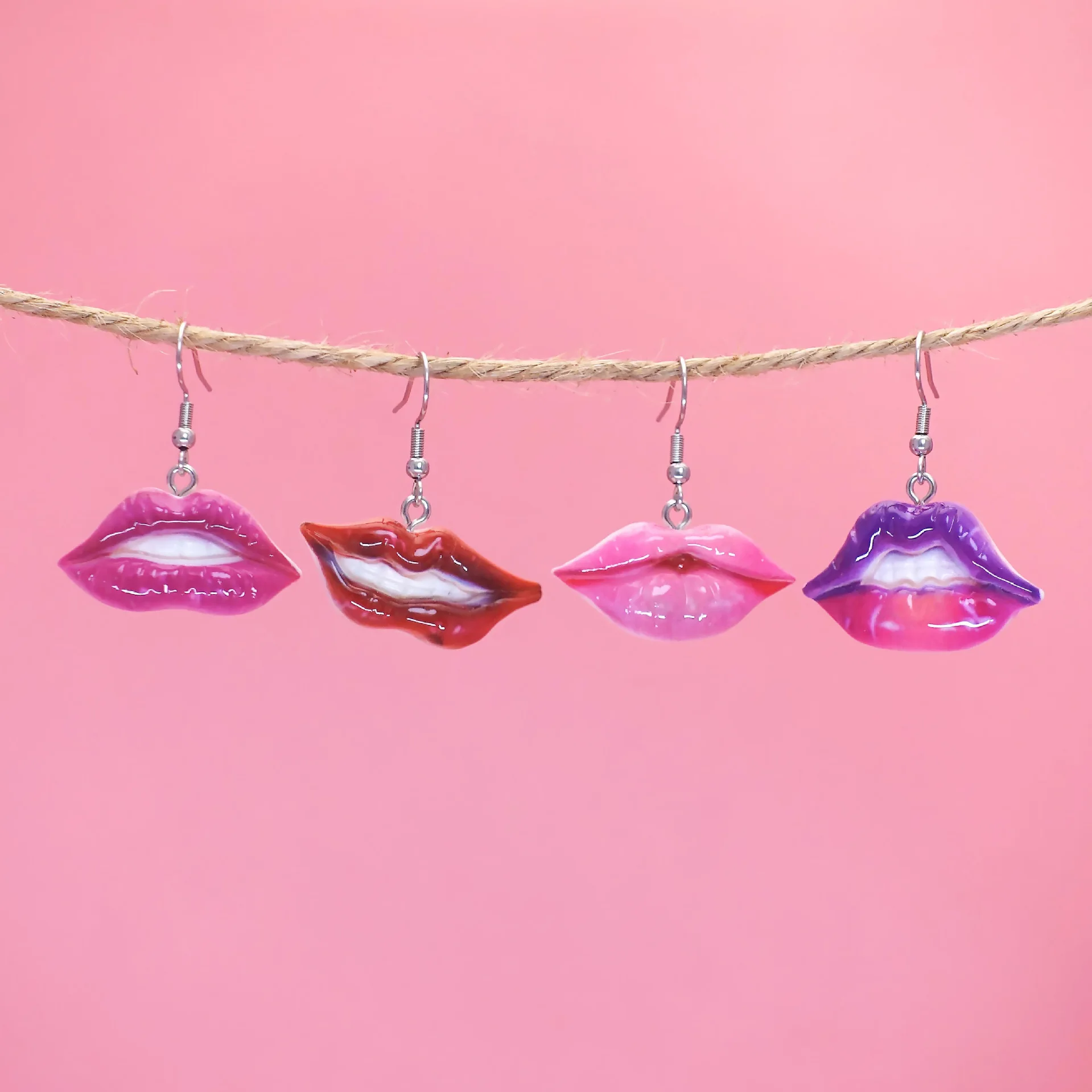 America Multi Colored Drip Glazed Gradient Lip Earrings UNISEX Punk Hip-hop Rock Nightclub Music Festival Eye-catching Earrings