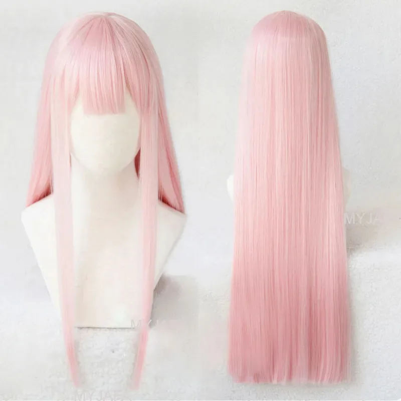 

ABC123Anime DARLING in the FRANXX 02 Zero Two Wigs 100cm Long Pink Synthetic Hair Perucas Cosplay Wig +x;3,f'6,h.7;j
