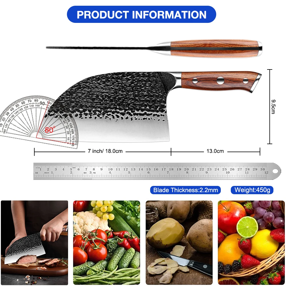 Full Tang Kitchen Chef Knife High Carbon Steel Cooking Dividing Knife Meat Cleaver wide blade Solid Wooden Handle Butcher Knife