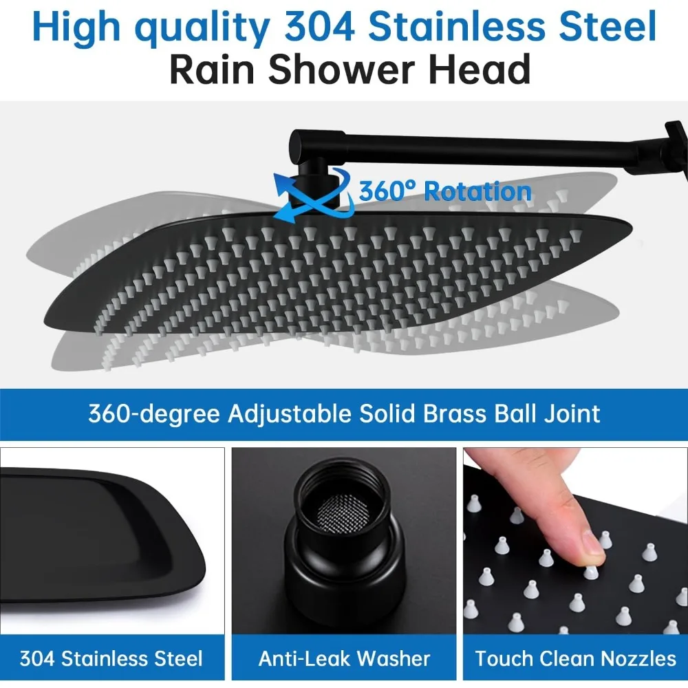 Cabeça de chuveiro de chuva G-Promise totalmente metálica de 14 polegadas com braço de extensão ajustável de 16 polegadas |   Chuveiro de chuva de alta pressão |   Luxo