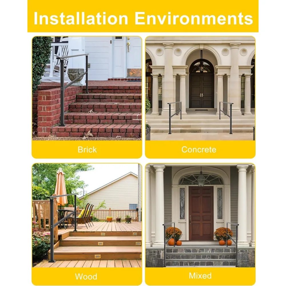 مجموعة درابزين الدرج الخارجية القابلة للتعديل لـ 1-3 خطوات، درابزين من الحديد المطاوع 40 × 36، حل درابزين اليد الخارجية للشرفة #6