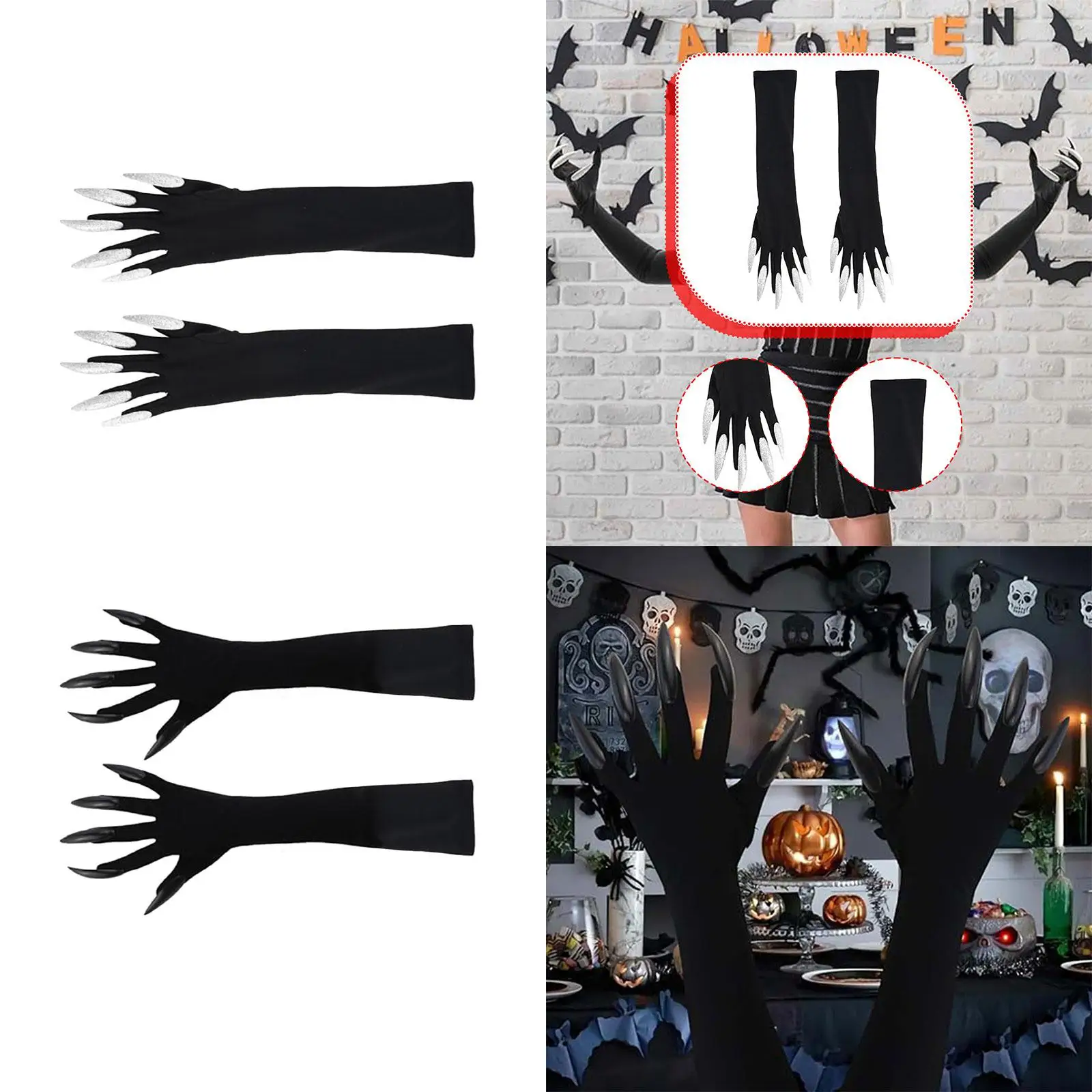 Halloween Costume Paw Gloves Dress up Long Fingernails for Club Photo Props