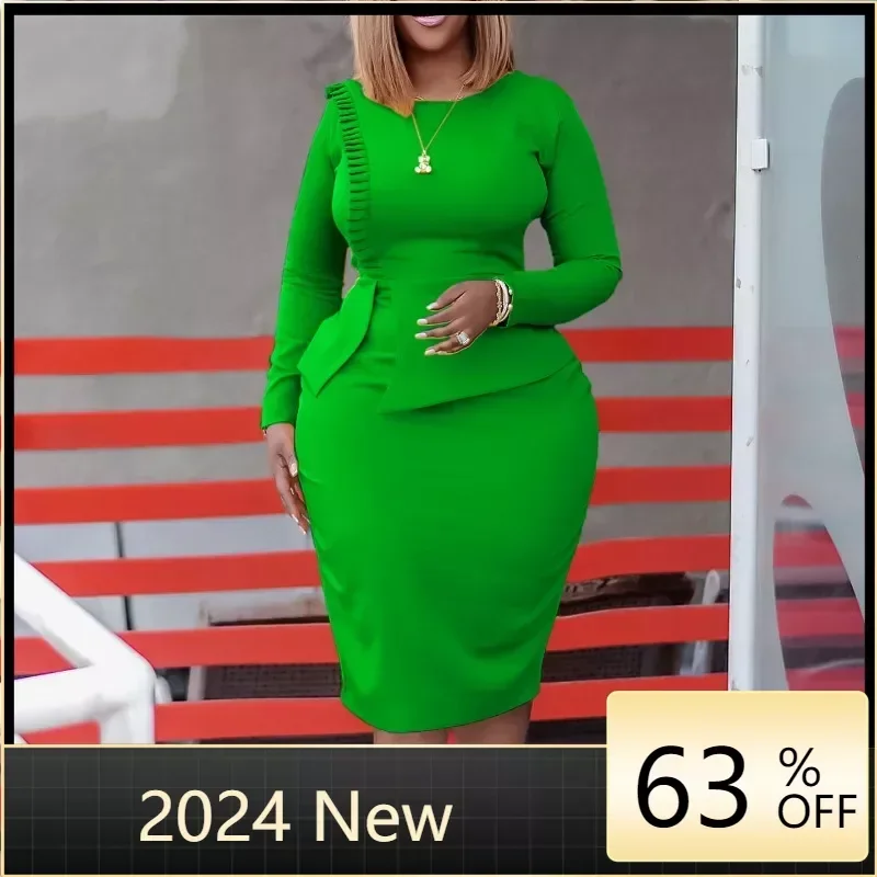 

Office Lady Bodycon Dress African Long Dresses for Women 2024 Summer New in Evening Party High Waist Robe Femme Plus Size Ladies