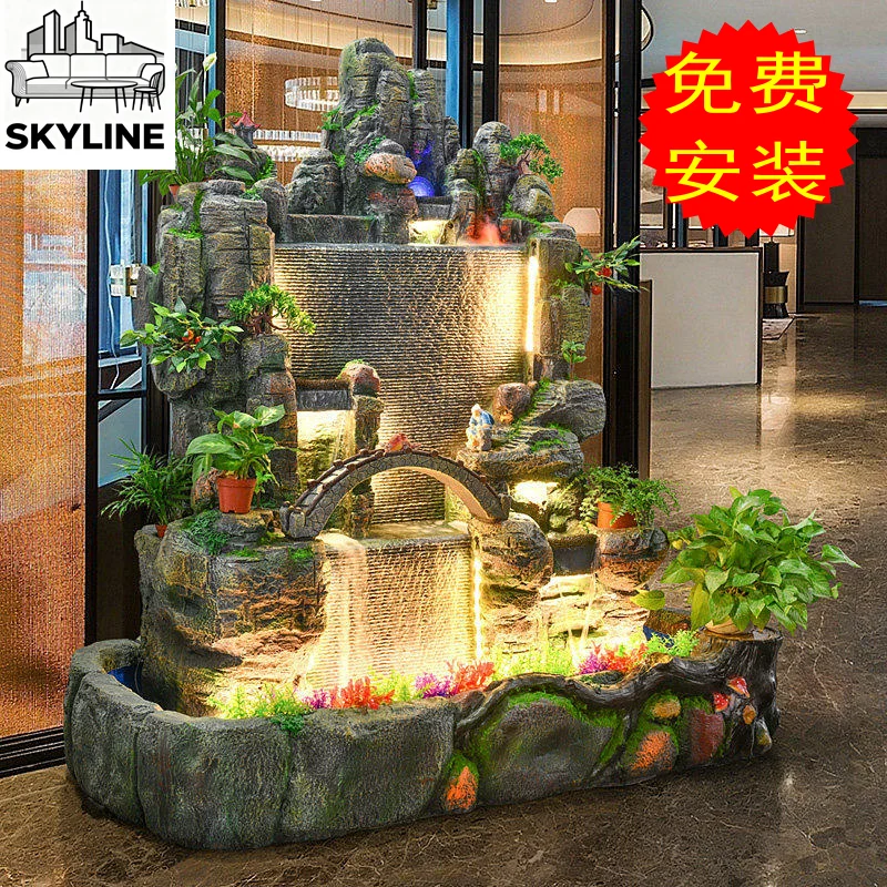 Wealth-Attracting Circulating Rockery Waterfall Fountain Lucky Feng Shui Waterscape Ornament for Living Room, Garden & Courtyard