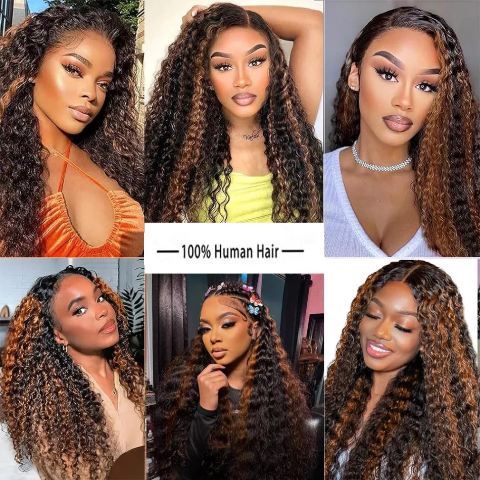 Highlight Wig Human Hair Curly Deep Wave Frontal Wig 13X6 13X4 Hd Lace Front Wigs P4/27 1B30 Brown Blonde Ombre Colored Wigs image 5