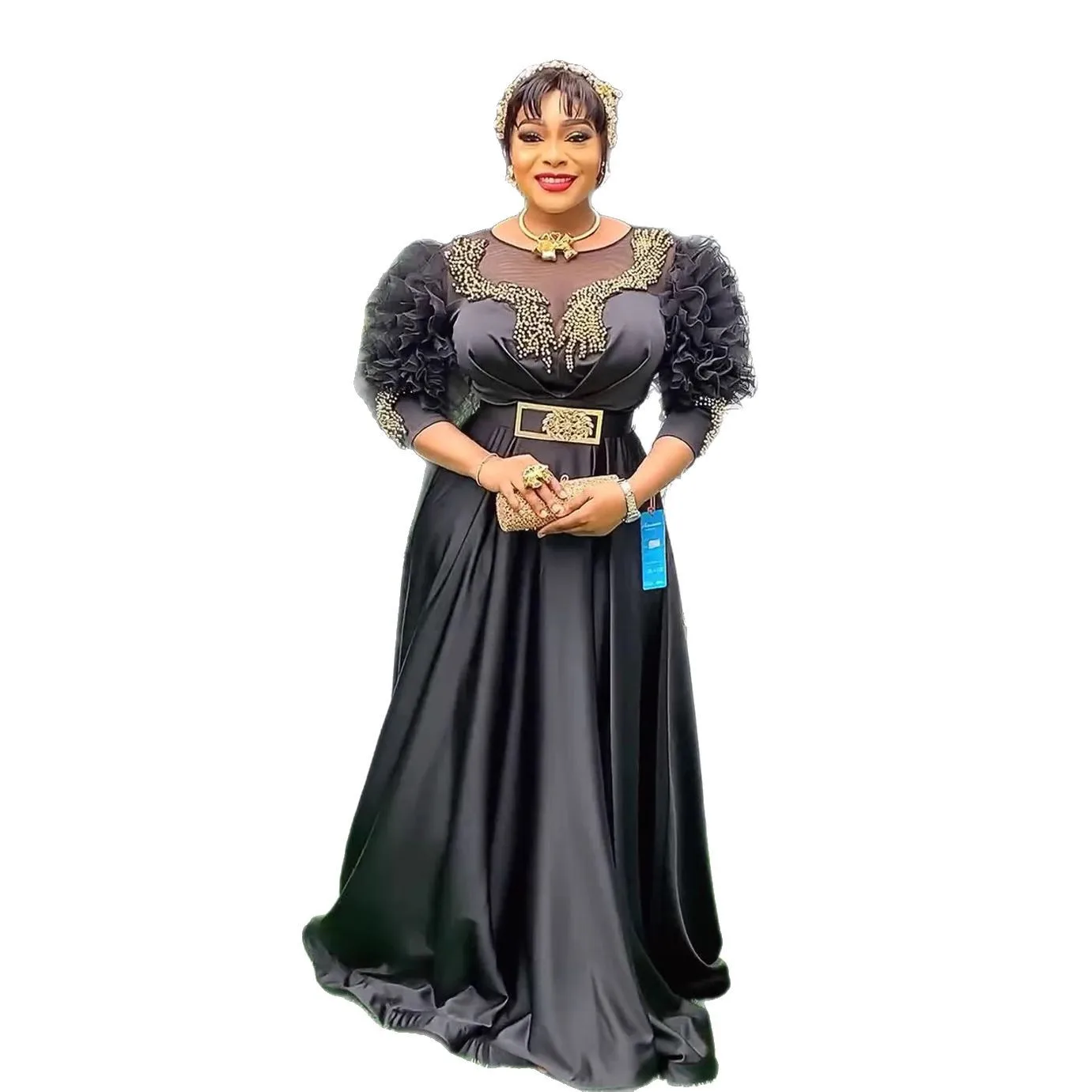 فستان نسائي أفريقي للحفلات المسائية فاخر بأكمام من الدانتيل وخصر عالي بالإضافة إلى حجم ثوب أنقرة ملابس زفاف فستان ماكسي إسلامي ترتر