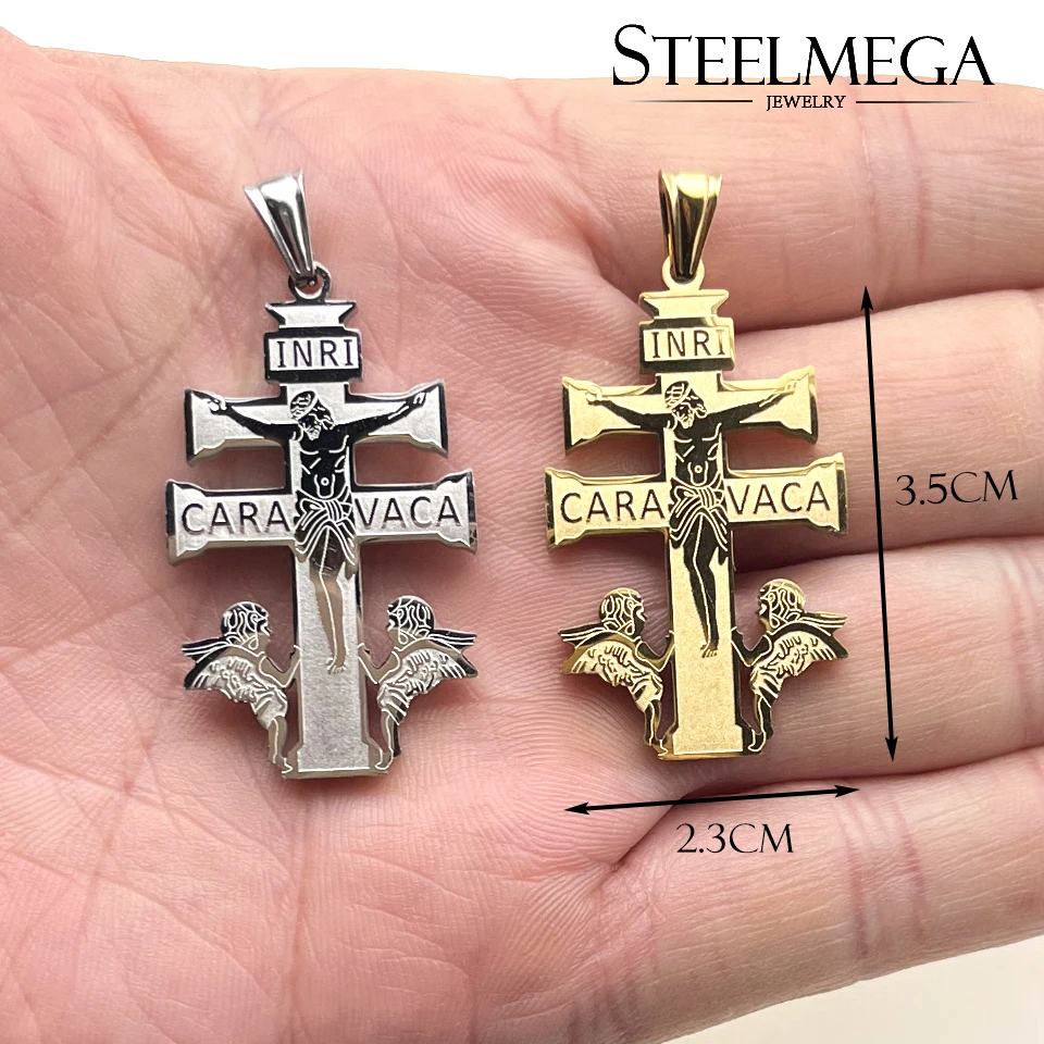 STEELMEGA Stainless Steel Pendant of Holy Cross of Caravaca for Catholic