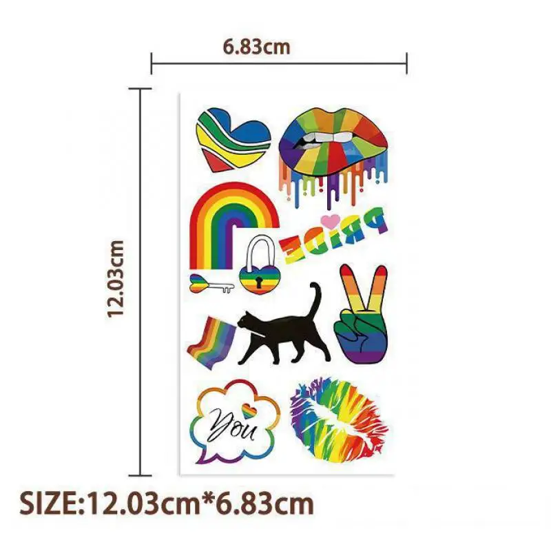 10Pcs Colorful Rainbow Funny Lgbt Gay Pride Temporary Tattoo Stickers Cute Waterproof Tattoo For Party Toys Gift