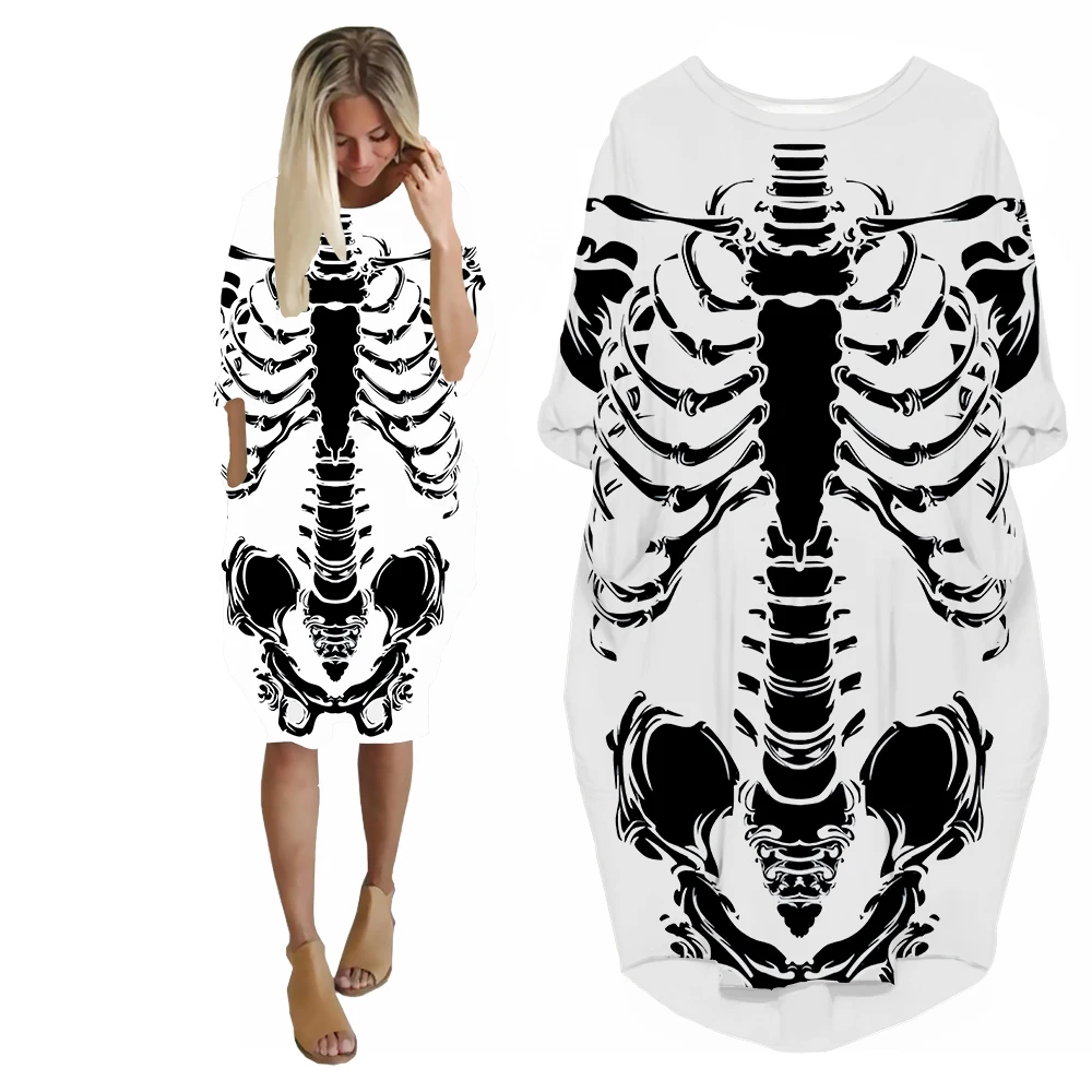 SONSPEE 2022 New Cool Body Skeleton Women's Dress Amazing Designs Custom Long Sleeve Pocket Skirt Harajuku Casual Loose Skirts