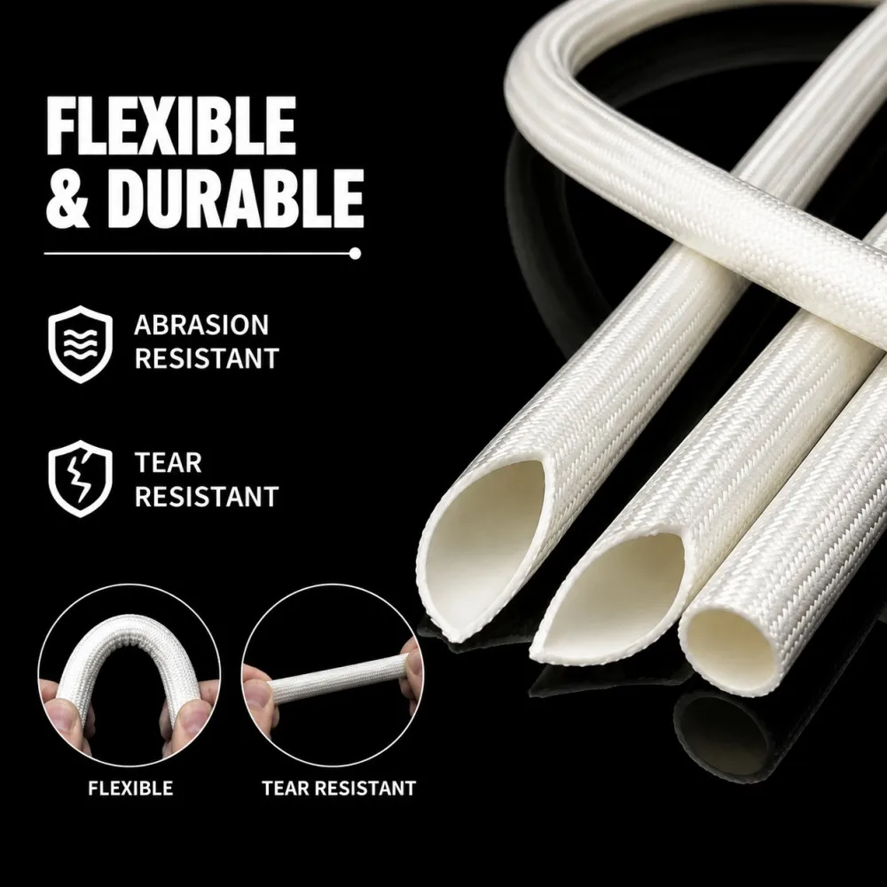 White Fiberglass sleelv Outer Silicone Inner Pipe ID2-12mm Waterproof Oil Resistant High Temperature Wire Protective Tubing