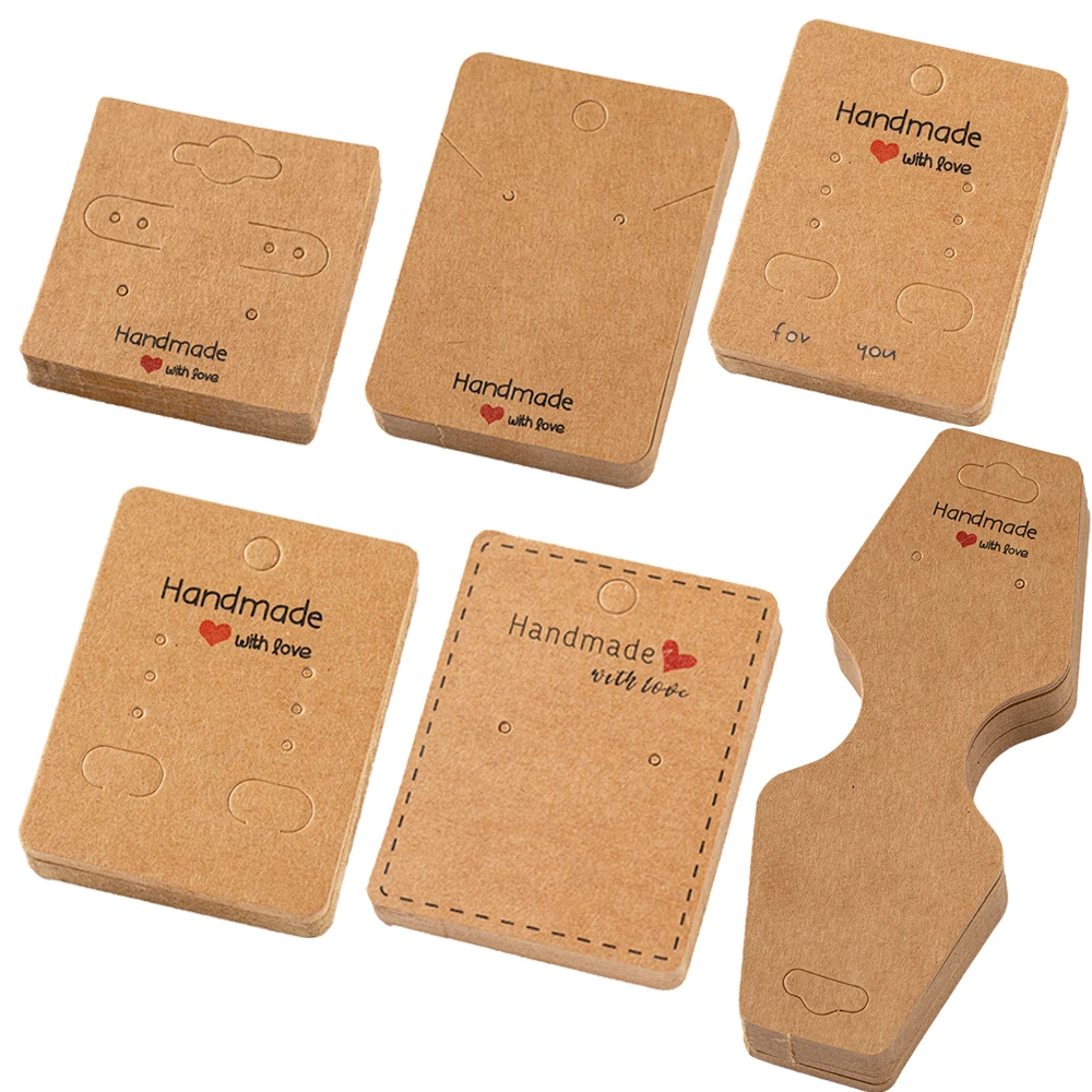 

50pcs Kraft Brown Earring Display Holder Handmade with Love Hanging Tags for Selling,Hanging Earring,Jewelry,DIY Crafts,Retail