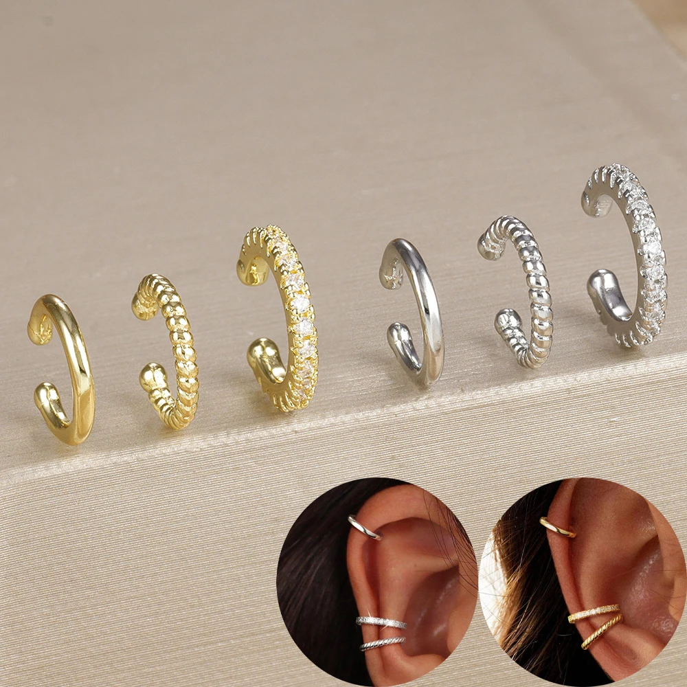 3szt Klipsy Kolczyki dla kobiet Unisex Minimalistyczna moda Chrząstka Hoop Zestaw kolczyków na ucho Fałszywy piercing Klips na biżuterii na ucho