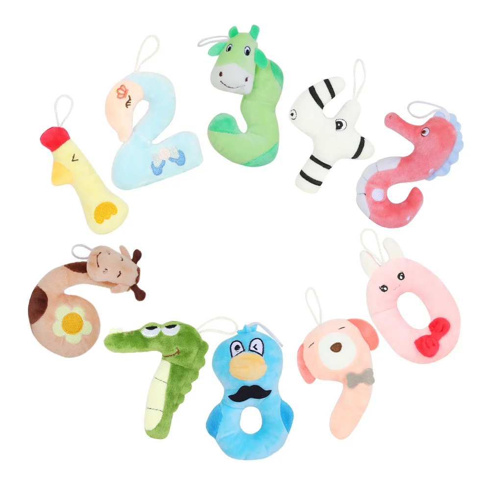 10PCS Lovely Animal Number Throw Pillow Creative Baby Number Pillow Toy Early Educational Number Animal Bolster Cartoon Animal N