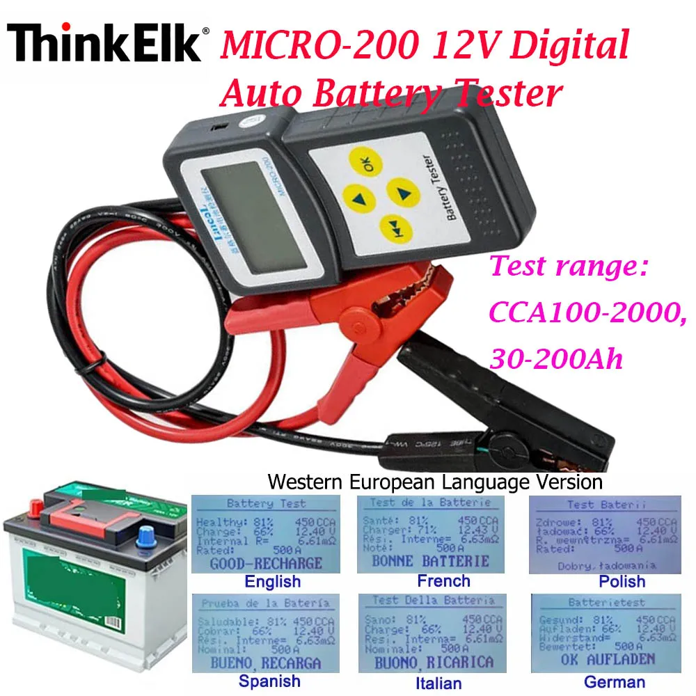 Battery Analyzer  MICRO 200 Car Battery Tester for 12V Automotive Cranking Lead Acid Battery Range Measure For 30AH-200AH