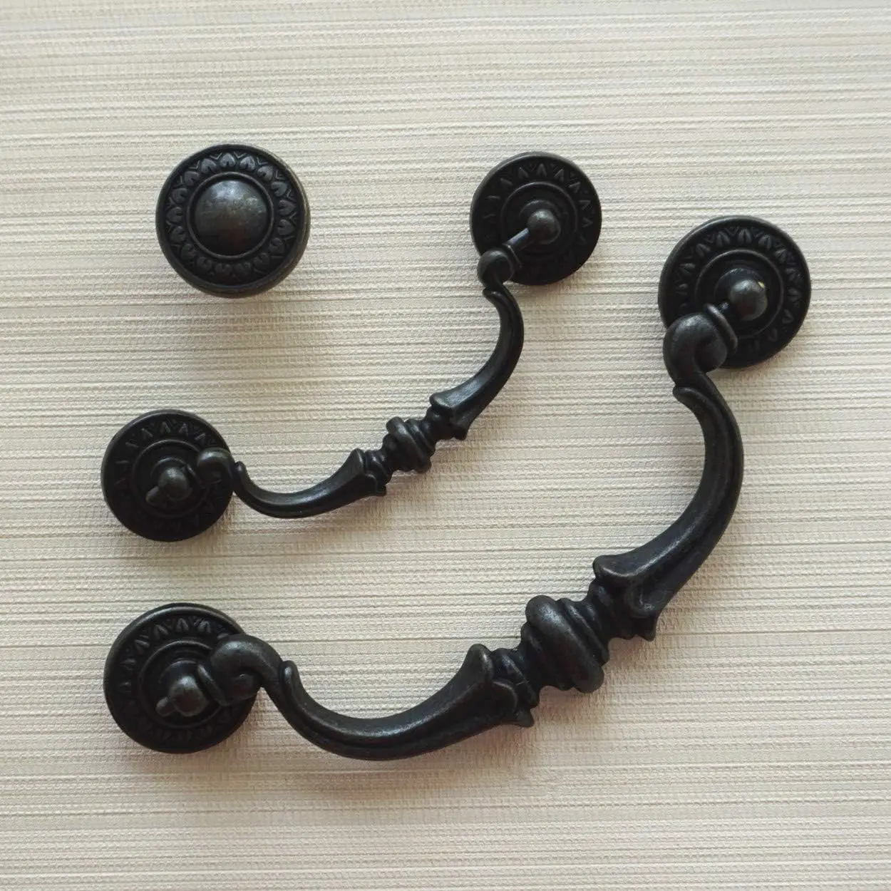 Vintage Cabinet Handles Black Drawer Knobs Retro Kitachen Cupboard Door Pulls Antique Zinc Alloy Furniture Hardware