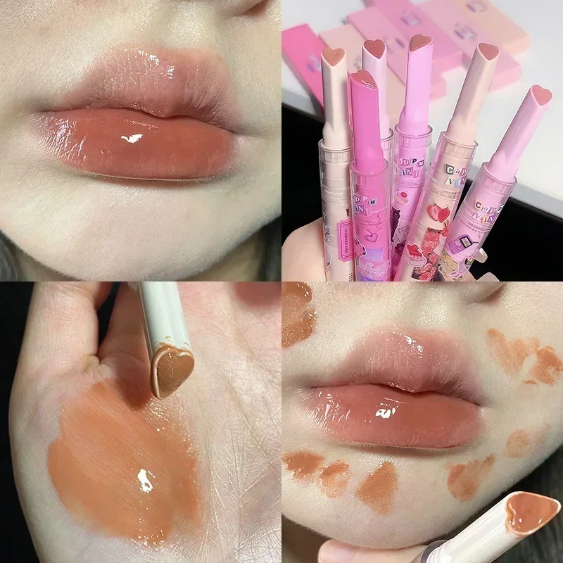 Rouge à Lèvres Hydratant en Forme de Cœur, observateur à l'Eau Claire, Solide, Gelée Rose, Teinte Miroir, Verre, Crayon de Maquillage