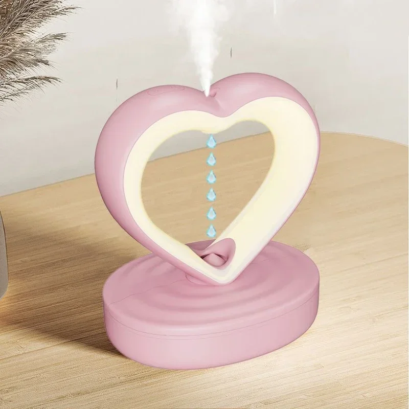 Humidificador antigravedad creativo en forma de corazón, humidificador de aire con forma de gota de agua LED, difusor de aceites esenciales, luz nocturna y pulverizador USB