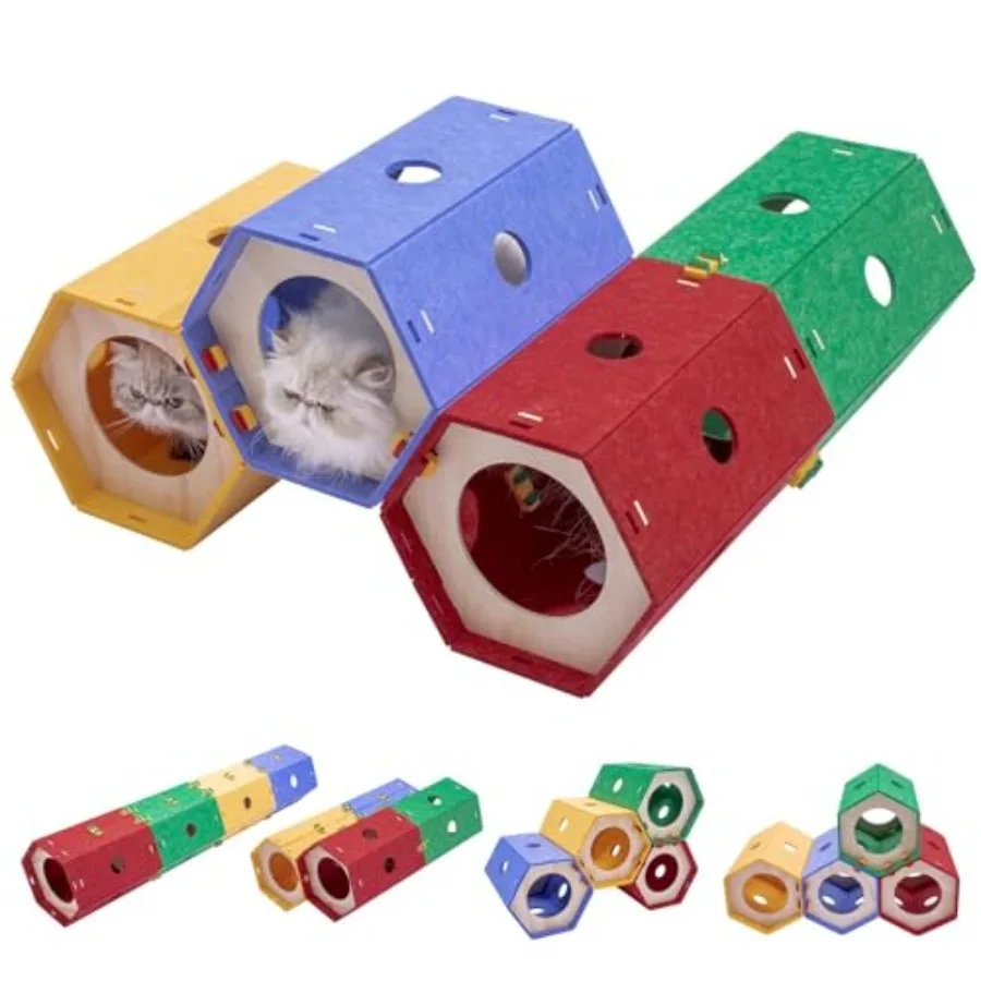 

Модульный войлочный туннель-лежанка для кошек, 8-сторонний, для игр и укрытий, большой, для кроликов, домик-когтеточка, расширяемое укрытие