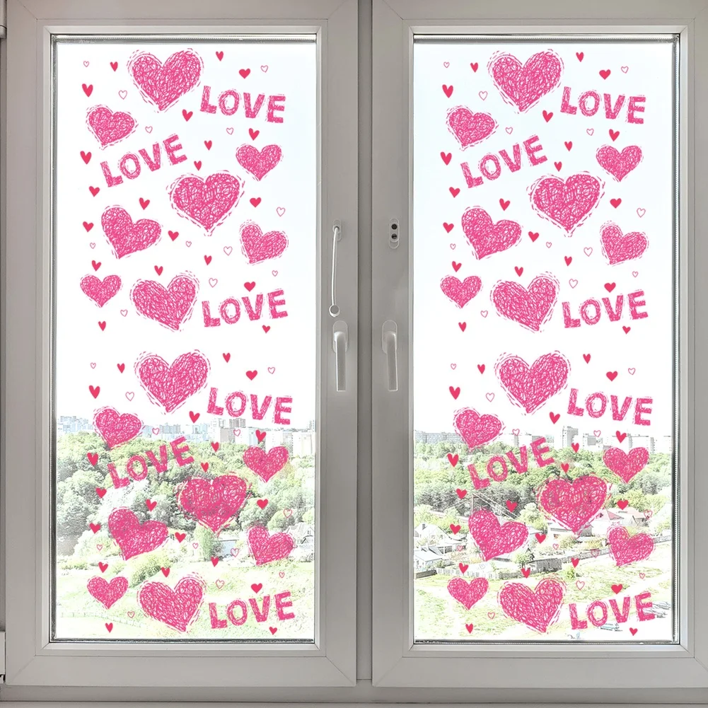 For Valentine's Day Red Valentine Stickers Window Stickers Heart Bear Decor Bear And Floral Patterns PVC Material view 5