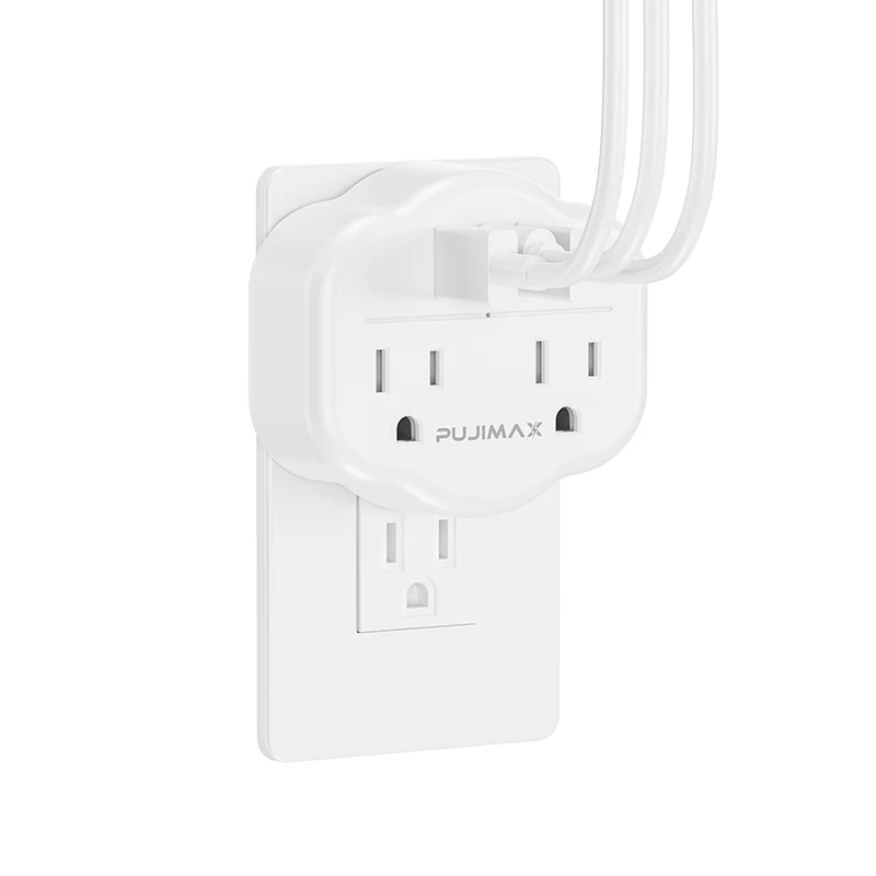 PUJIMAX Multi Plug Outlet Extender With USB, Electrical Wall Outlet Splitter with 3 USB Ports and 2 Outlet, For Travel,Office