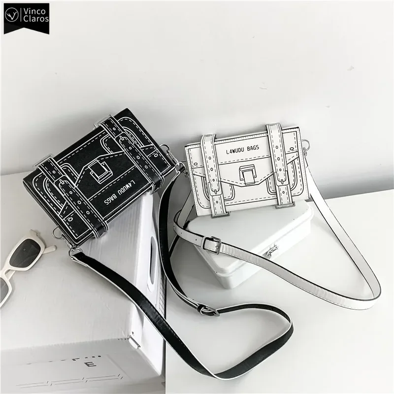 VC Creative Cartoon Design Box Bag Female Fashion PU Leather Small Crossbody Bag for Women Couple Shoulder Bag with Unique Trend