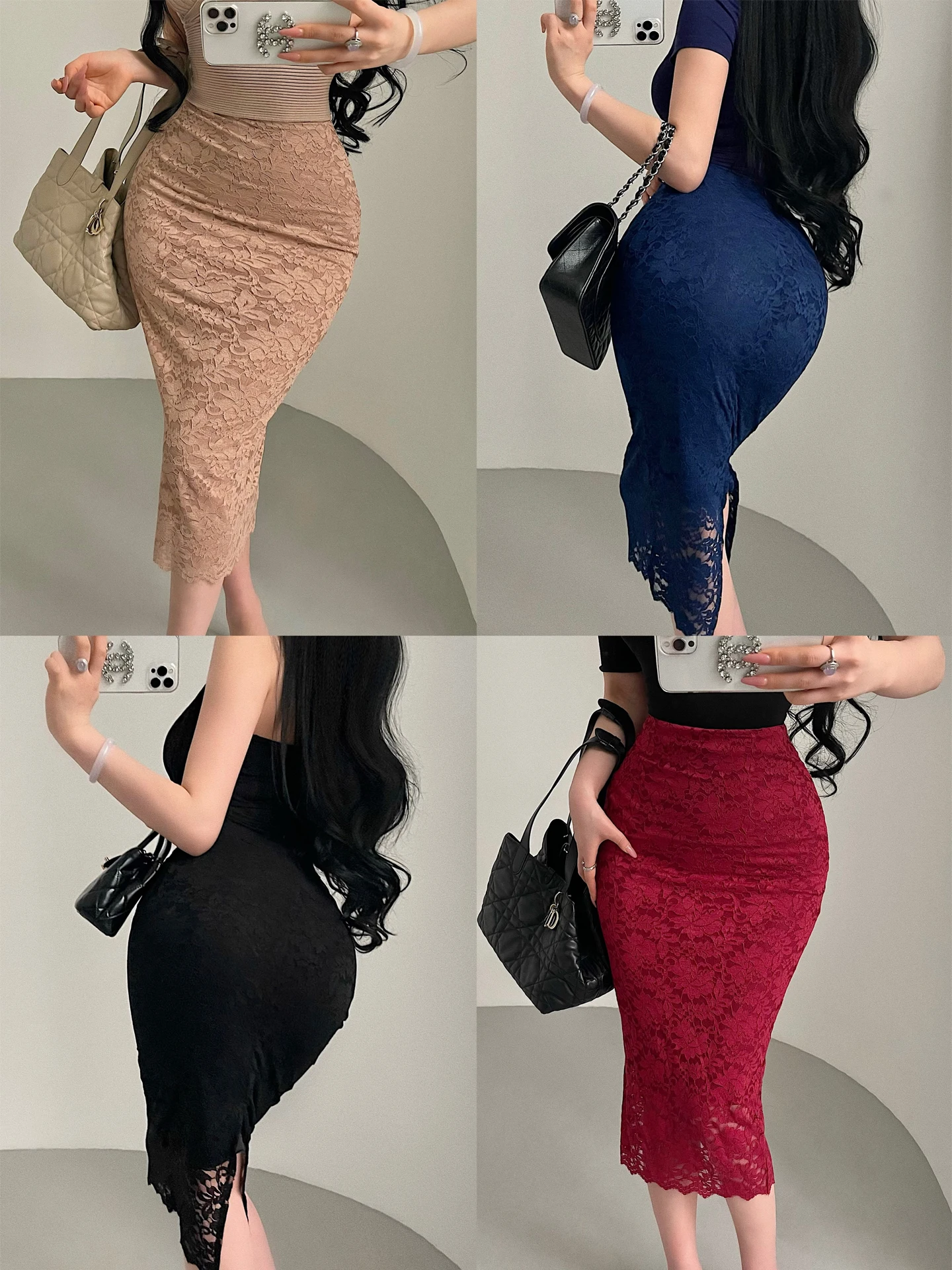 Young Girl Day Jiang Nan Beauty Lady Pure Desire High Waist Mid-Length Lace Wrap Body Half Skirt Back Split Women's Fashion