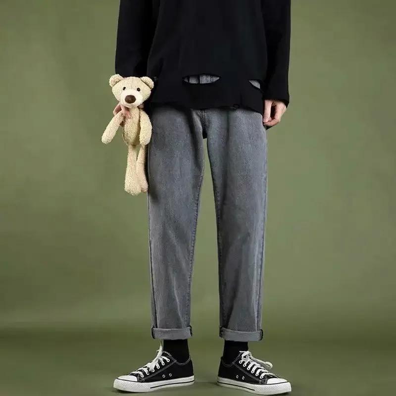 

Straight Male Cowboy Pants Japanese Street Style Classic Trousers Clothes Y2k 2000s 2025 Fashion Korean Stacked Xs Men's Jeans