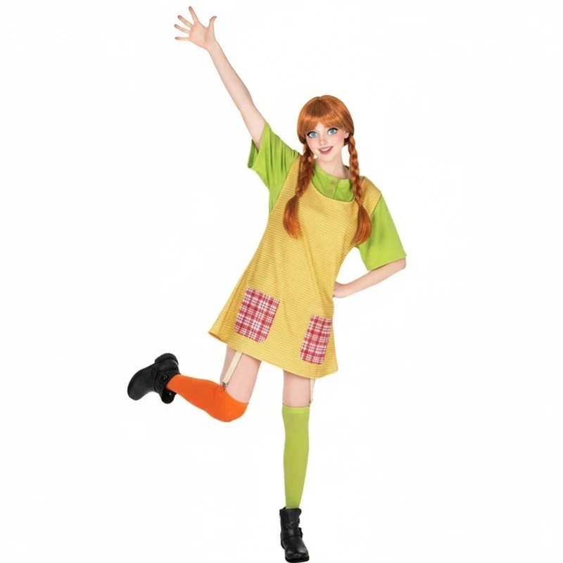 ⭕️⭐️⭕️Anime Cosplay Pippi Costume Women Adult  Long Braid Wig Stockings Apron Mother Daughter Party Fancy Dress Carnival C⭐️⭕️⭐️ - view 6