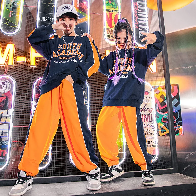 Kids Hip Hop Dancing Outfits Casual Sweatshirt Jogger Pants for Girls Dance Costumes Boy Street Wear Clothes Children Tracksuit