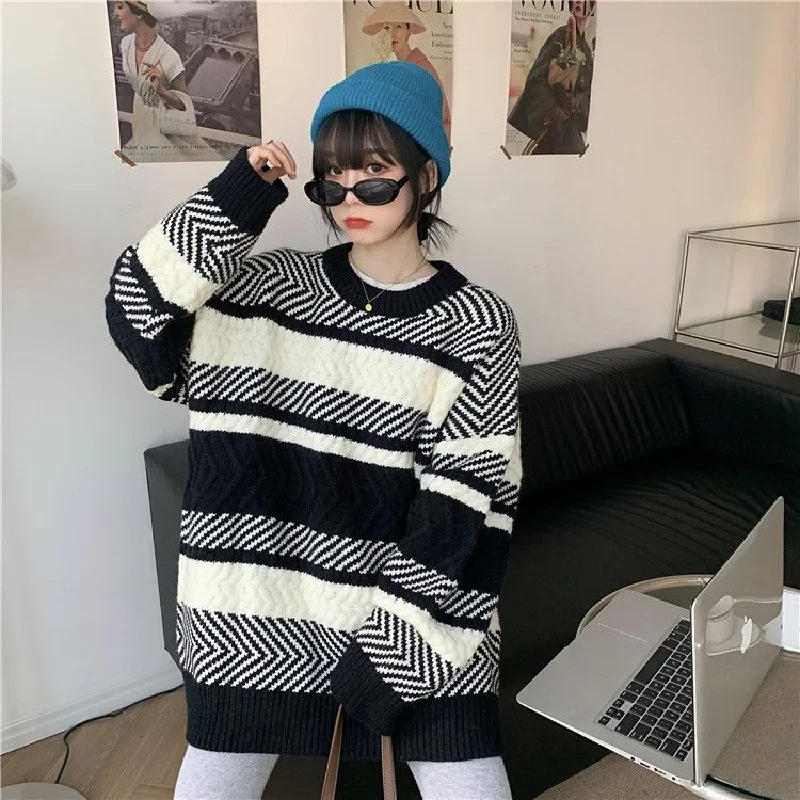 Long-Sleeved Loose Autumn Simple Fashion Casual Retro Spring Lazy Style All-Match Sweatshirt Round Neck