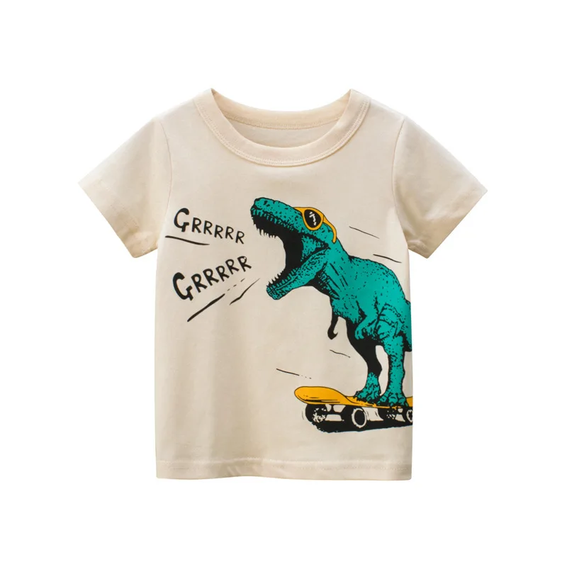 2026 New Summer Baby Boys Dinosaur Print Short Sleeve T Shirt Soft Basic Tee Tops Fashion Loose Breathable Daily Wear