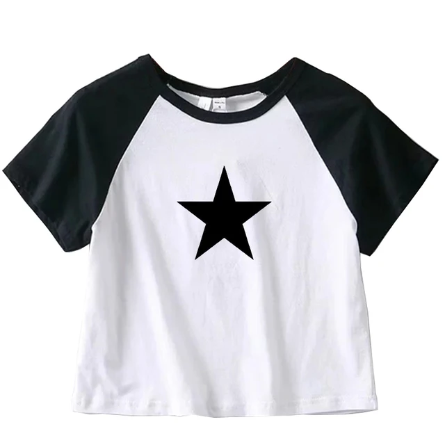 Y2K Clothes Star Tops Women Tshirt Harajuku Retro Fashion Gothic Short Sleeve Crop Sexy Tops Aesthetics Cropped Female