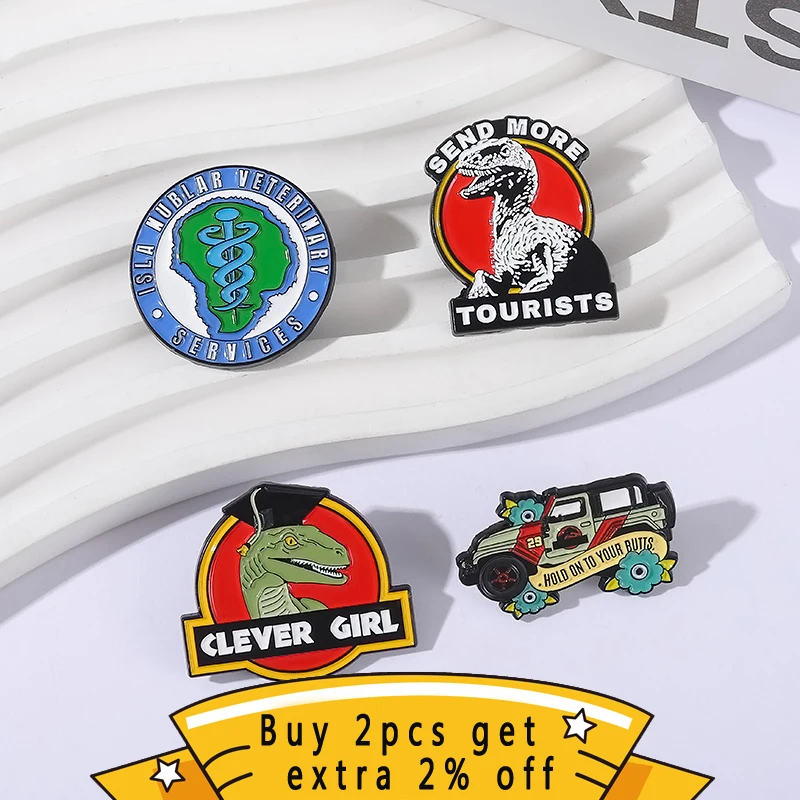 Sci-Fi Dinosaurs Theme Park Enamel Pin Isla Nublar Veterinary Services Medical Symbols Brooches Lapel Badge Jewelry Gifts