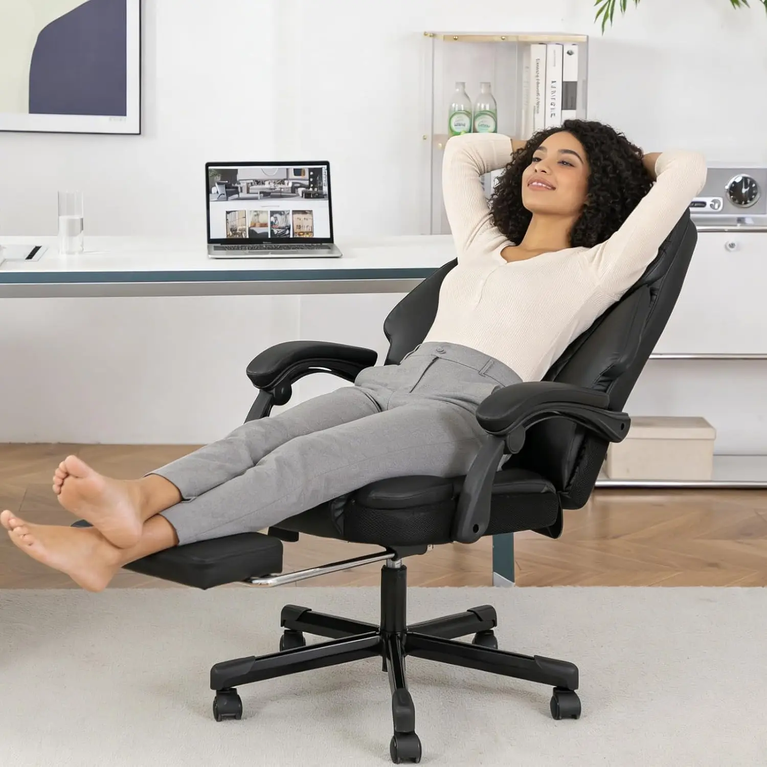 Massage Office Chair with Footrest, Heated Reclining Office Chair for Heavy People 400 lbs,High Back Executive Leather Home Desk