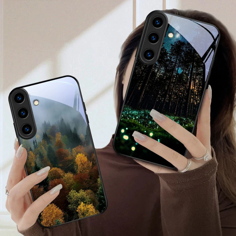 Deep purple grassland For Samsung Galaxy S26 Ultra S25 Edge S24 FE S23 Plus S22 S21 S20 S22+ S24+ S25+ Black Glass Phone Case