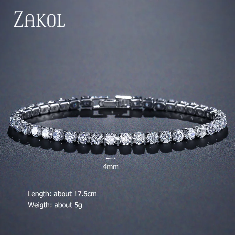 ZAKOL Sparking Cubic Zircon Earrings Necklace Bracelet Set for Women Bridal Wedding Dress Dinner Jewelry Set SP462