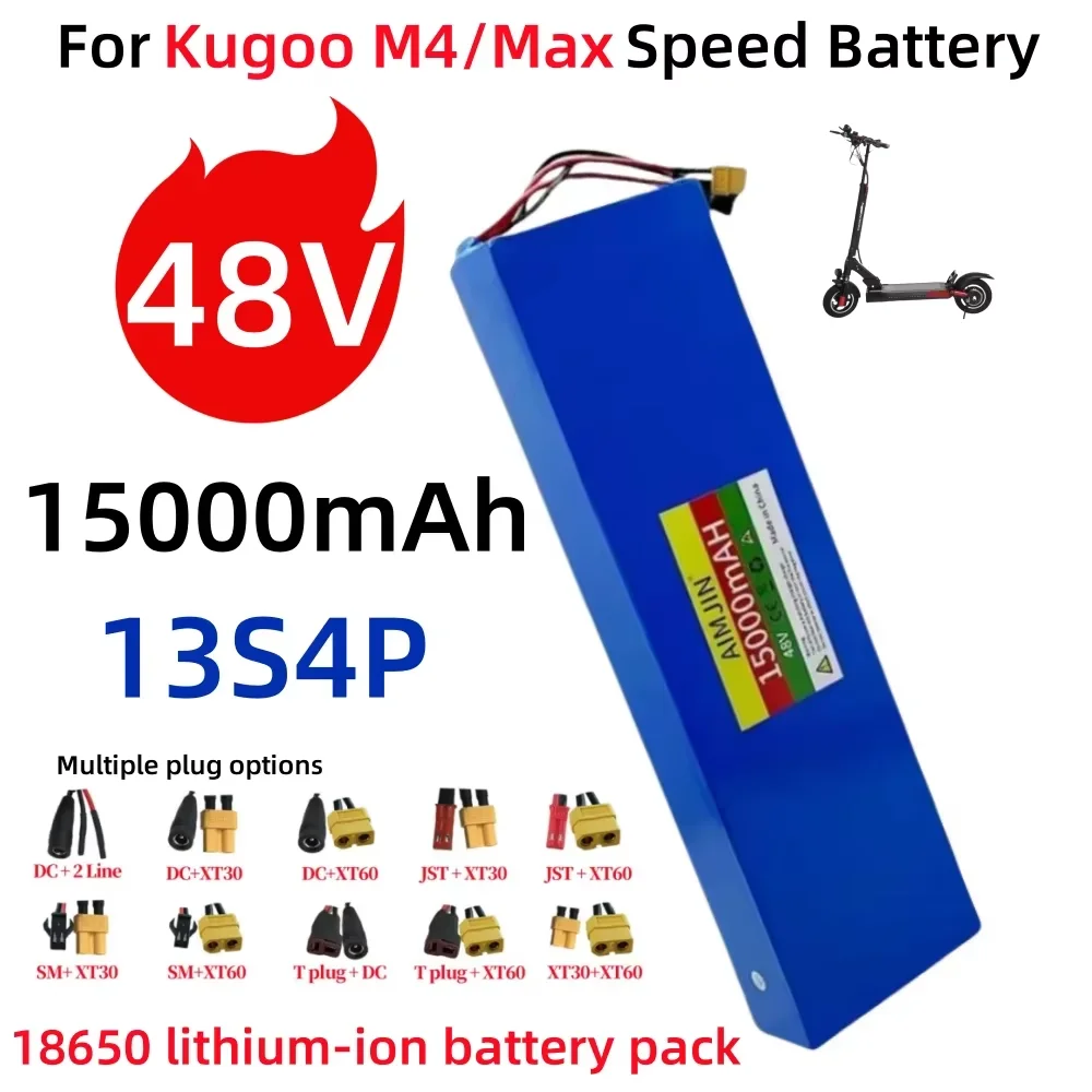 

13S4P 48V 15000mAh 15Ah 18650 Lithium Battery Pack for Kugoo M4/M4Pro/M5/M5Pro /Max Speed Li-ion Replacement Batteries with BMS