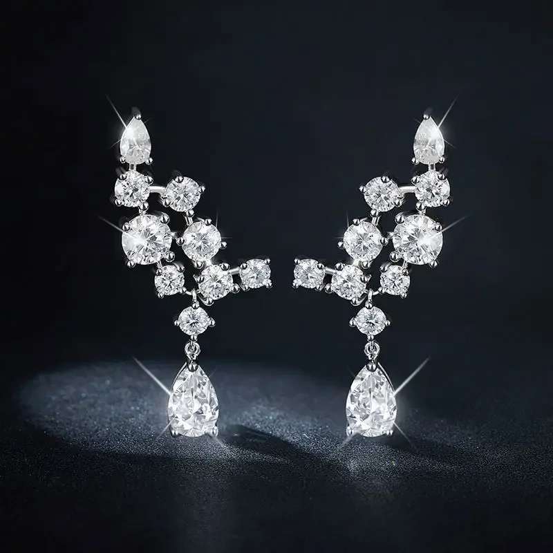 Full Diamond Brocade Earrings Women's 925 Sterling Silver 5 * 8mm Pear Moissanite Stud Earrings